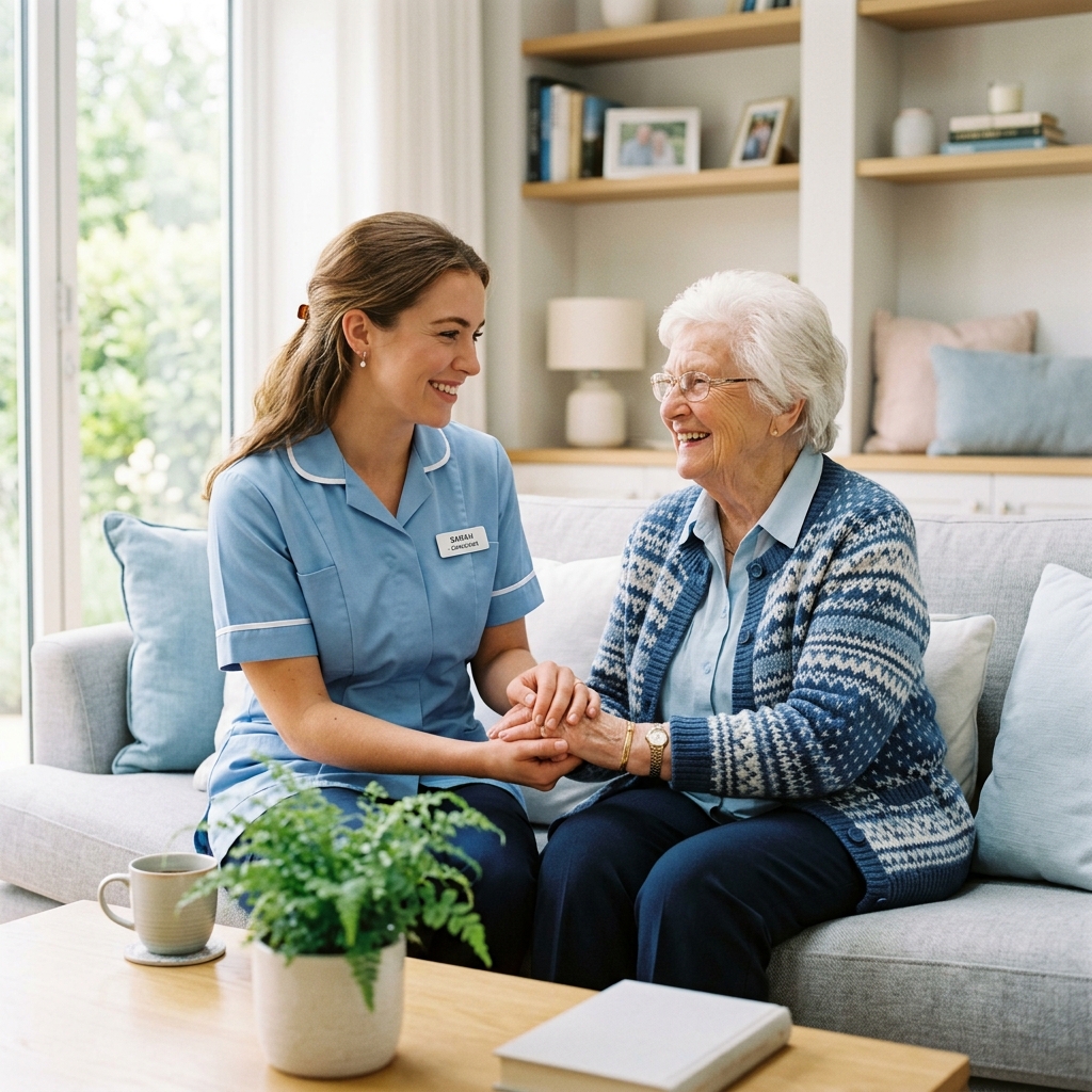 Vertrauensvolle Pflegekraft mit Seniorin